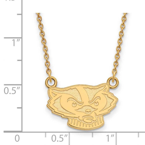 Image of 18" 14K Yellow Gold University of Wisconsin Sm Pendant Necklace LogoArt 4Y066UWI-18