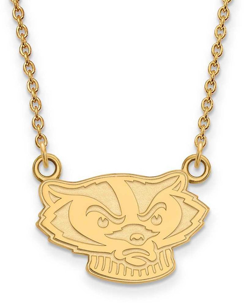 Image of 18" 14K Yellow Gold University of Wisconsin Sm Pendant Necklace LogoArt 4Y066UWI-18