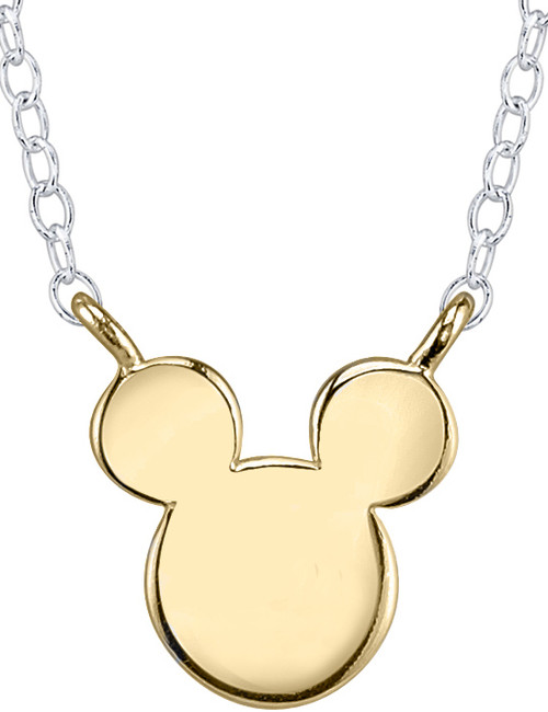 18" Disney 10K Yellow Gold & Sterling Silver Mickey Mouse Cable Chain Necklace