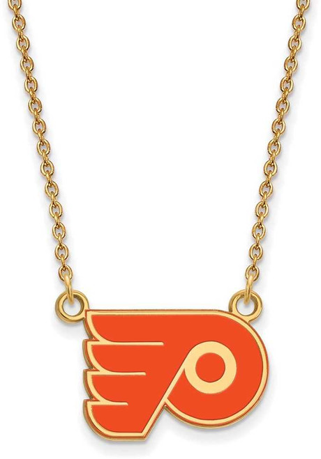 Image of 18" Gold Plate 925 Silver NHL Philadelphia Flyers Sm Enamel Pendant Necklace LogoArt
