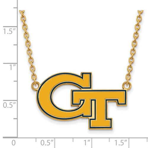 Image of 18" Gold Plated 925 Silver Georgia Institute of Tech Enamel Pendant Necklace LogoArt