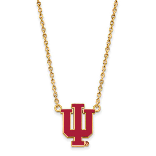Image of 18" Gold Plated 925 Silver Indiana University Large Enamel Pendant Necklace LogoArt