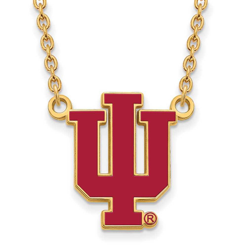 Image of 18" Gold Plated 925 Silver Indiana University Large Enamel Pendant Necklace LogoArt