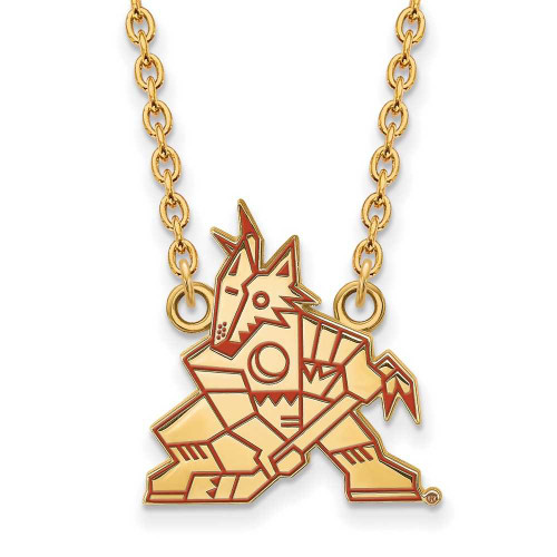 Image of 18" Gold Plated 925 Silver NHL Arizona Coyotes Large Enamel Pendant Necklace LogoArt
