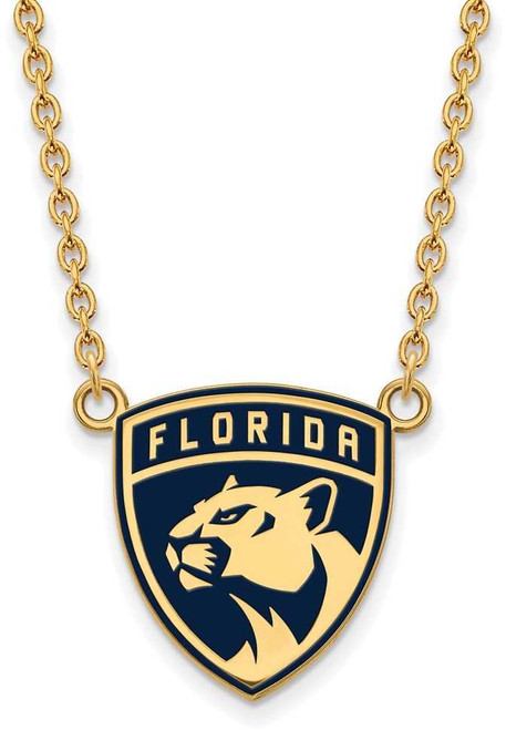 Image of 18" Gold Plated 925 Silver NHL Florida Panthers Large Enamel Necklace LogoArt