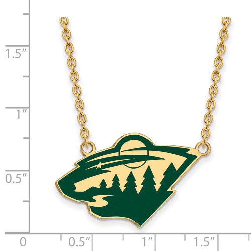 Image of 18" Gold Plated 925 Silver NHL Minnesota Wild Large Enamel Pendant Necklace LogoArt