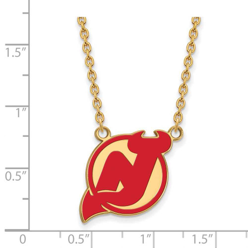 Image of 18" Gold Plated 925 Silver NHL New Jersey Devils Enamel Pendant Necklace LogoArt