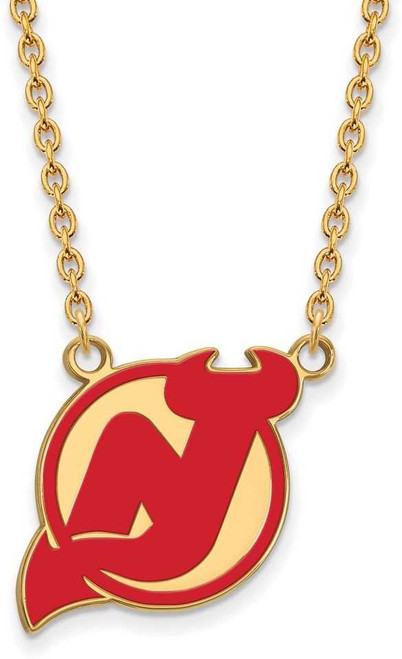Image of 18" Gold Plated 925 Silver NHL New Jersey Devils Enamel Pendant Necklace LogoArt