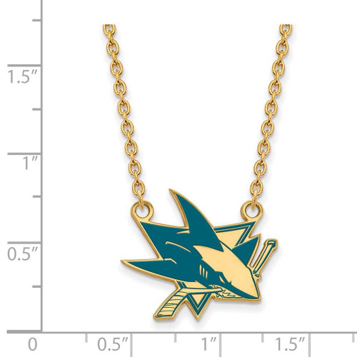 Image of 18" Gold Plated 925 Silver NHL San Jose Sharks Large Enamel Pendant Necklace LogoArt