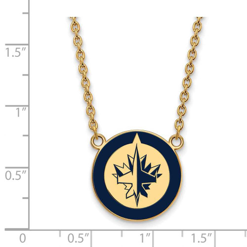 Image of 18" Gold Plated 925 Silver NHL Winnipeg Jets Large Enamel Pendant Necklace LogoArt