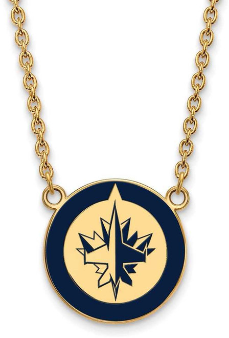 Image of 18" Gold Plated 925 Silver NHL Winnipeg Jets Large Enamel Pendant Necklace LogoArt