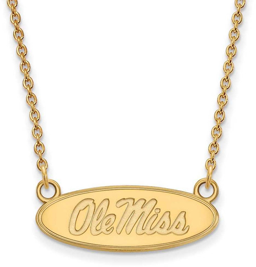 Image of 18" Gold Plated 925 Silver U of Mississippi Sm Pendant Necklace LogoArt GP015UMS-18