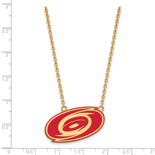 Image of 18" Gold Plated Silver NHL Carolina Hurricanes Large Enamel Pendant Necklace LogoArt