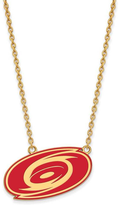 Image of 18" Gold Plated Silver NHL Carolina Hurricanes Large Enamel Pendant Necklace LogoArt
