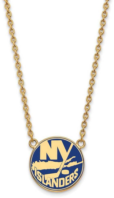 Image of 18" Gold Plated Silver NHL New York Islanders Large Enamel Pendant Necklace LogoArt