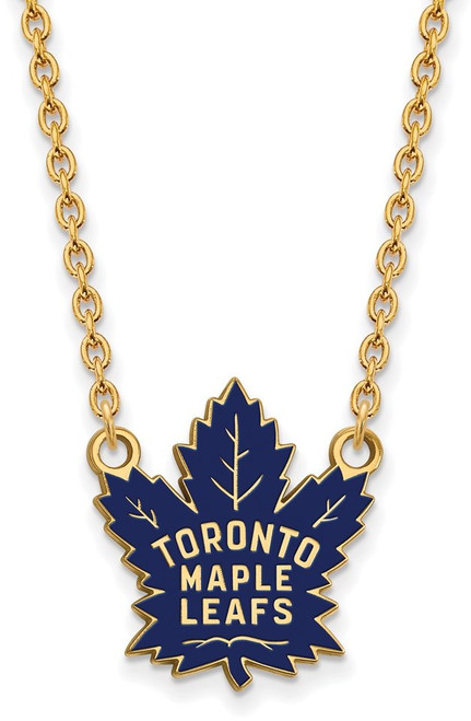 18" Gold Plated Silver NHL Toronto Maple Leafs Large Enamel Pendant Necklace LogoArt