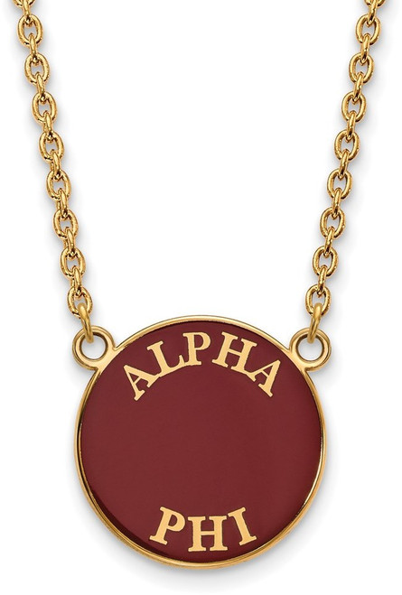 18" Gold Plated Sterling Silver Alpha Phi Small Pendant Necklace LogoArt GP013APH-18
