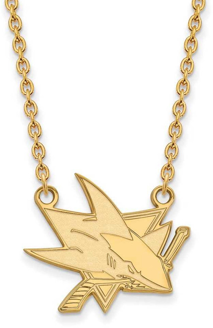Image of 18" Gold Plated Sterling Silver NHL San Jose Sharks Large Pendant LogoArt Necklace
