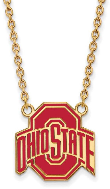 Image of 18" Gold Plated Sterling Silver Ohio State U Large Enamel Pendant LogoArt Necklace