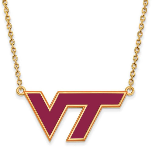 Image of 18" Gold Plated Sterling Silver Virginia Tech Large Enamel Pendant LogoArt Necklace