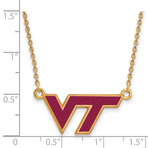 Image of 18" Gold Plated Sterling Silver Virginia Tech Small Enamel Pendant LogoArt Necklace
