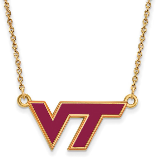 18" Gold Plated Sterling Silver Virginia Tech Small Enamel Pendant LogoArt Necklace