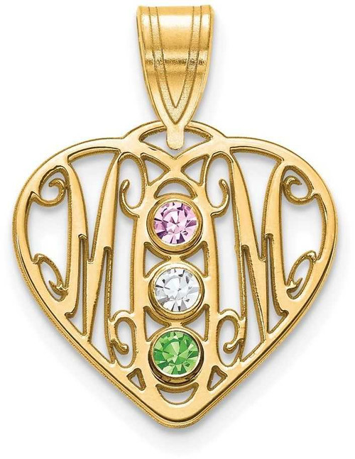 Image of 18" Gold-Plated Sterling Silver MOM in Heart 3 Synthetic Birthstone Personalized Necklace