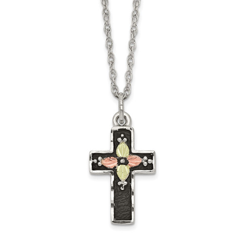 18 inch Landstroms Mt Rushmore Black Hills 925 & 12K Gold Antiqued Cross Necklace