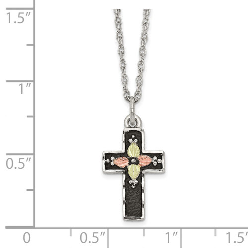18 inch Landstroms Mt Rushmore Black Hills 925 & 12K Gold Antiqued Cross Necklace