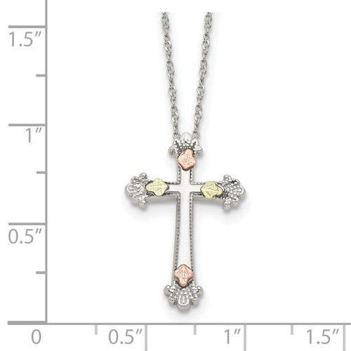 18 inch Landstroms Mt Rushmore Black Hills Sterling Silver & 12K Gold Cross Necklace QBH256-18