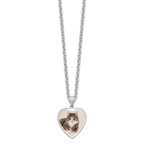 Image of 18" Rhodium-plated Sterling Silver Personalized Heart Photo Pendant Necklace