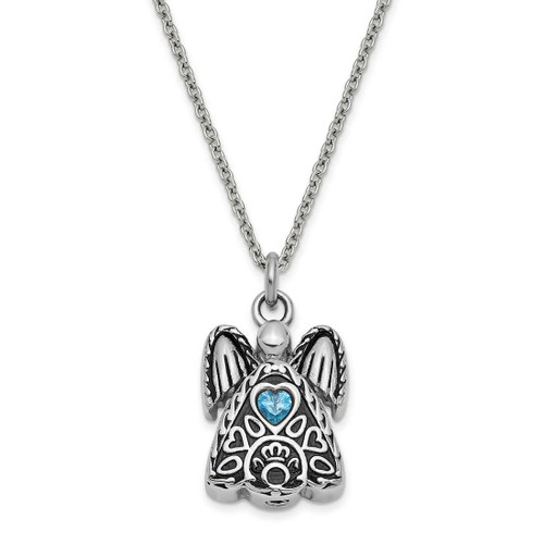 Image of 18" Stainless Steel December CZ Antiqued Urn Ash Holder Heart Simulated Birthstone Necklace