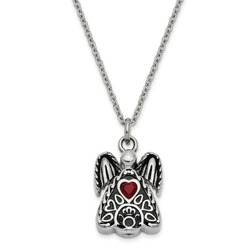 Image of 18" Stainless Steel January CZ Antiqued Urn Ash Holder Heart Simulated Birthstone Necklace