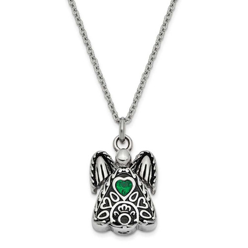 Image of 18" Stainless Steel May CZ Antiqued Urn Ash Holder Heart Simulated Birthstone Necklace