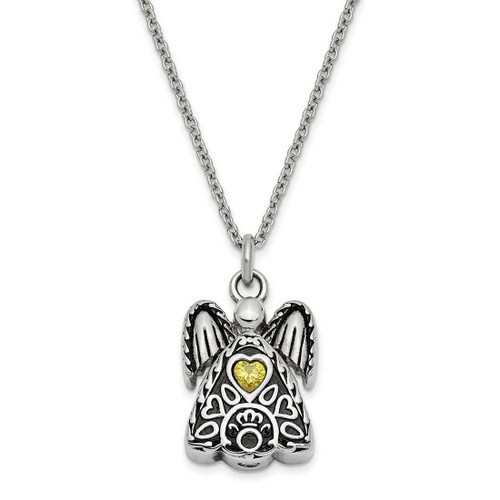 Image of 18" Stainless Steel November CZ Antiqued Urn Ash Holder Heart Simulated Birthstone Necklace