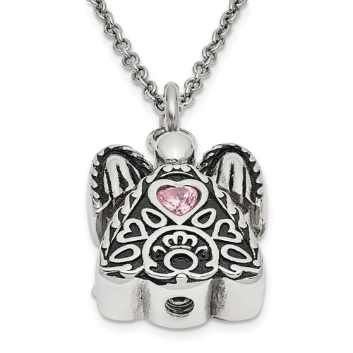 Image of 18" Stainless Steel October CZ Antiqued Urn Ash Holder Heart Simulated Birthstone Necklace Image of 18" Stainless Steel October CZ Antiqued Urn Ash Holder Heart Simulated Birthstone Necklace