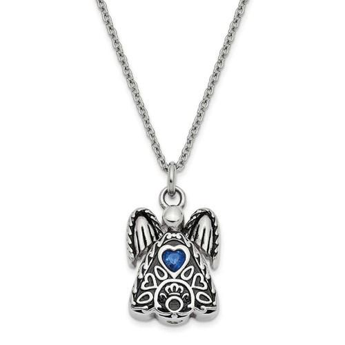 Image of 18" Stainless Steel September CZ Antiqued Urn Ash Holder Heart Simulated Birthstone Necklace