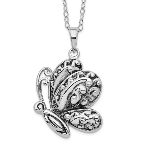 Image of 18" Sterling Silver Antiqued Butterfly Urn Ash Holder Necklace QSX616