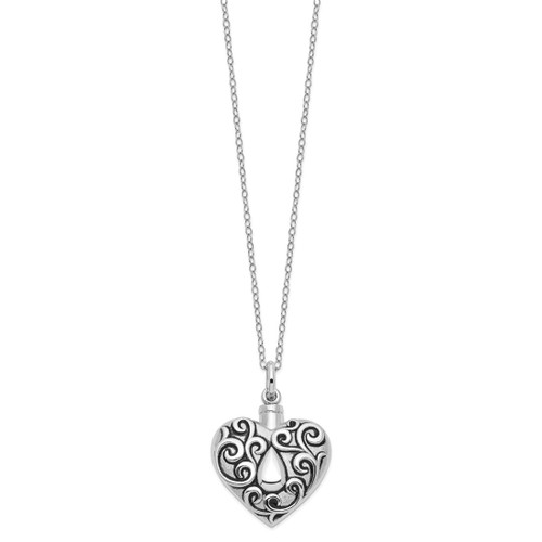 18" Sterling Silver Antiqued Grieving Heart Urn Ash Holder Necklace
