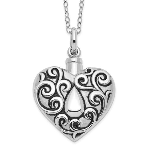 Image of 18" Sterling Silver Antiqued Grieving Heart Urn Ash Holder Necklace