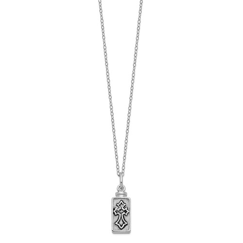 Image of 18" Sterling Silver Antiqued Rectangle Box Cross Urn Ash Holder Necklace