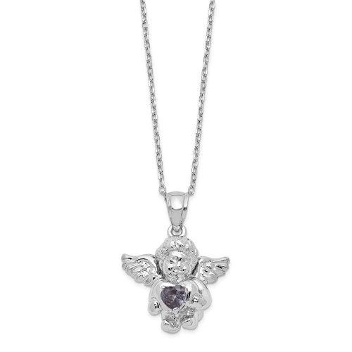 Image of 18" Sterling Silver CZ February Simulated Birthstone Angel Ash Holder Necklace