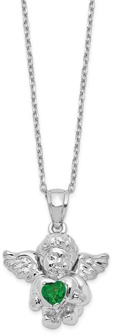 Image of 18" Sterling Silver CZ May Simulated Birthstone Angel Ash Holder Necklace