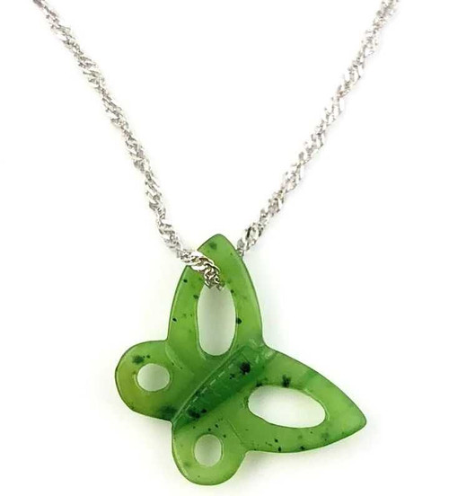 Image of 18" Sterling Silver Jade Cutout Butterfly Pendant Necklace (2305H)