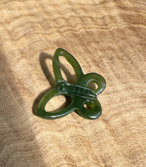 Natural Untreated 18 inch Sterling Silver Nephrite Jade Cutout Butterfly Pendant Necklace (2305H)