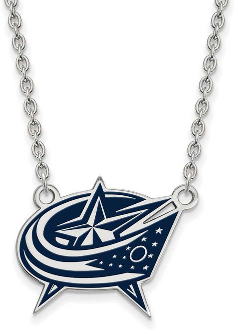 Image of 18" Sterling Silver NHL Columbus Blue Jackets Large Enamel Pendant LogoArt Necklace
