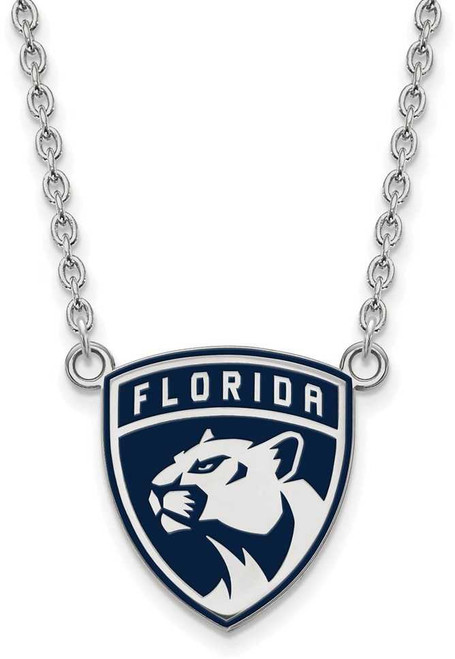 Image of 18" Sterling Silver NHL Florida Panthers Large Enamel Pendant w/ Necklace by LogoArt