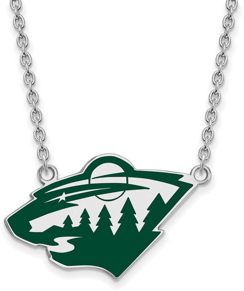 Image of 18" Sterling Silver NHL Minnesota Wild Large Enamel Pendant w/ Necklace by LogoArt
