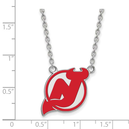 Image of 18" Sterling Silver NHL New Jersey Devils Large Enamel Pendant Necklace by LogoArt