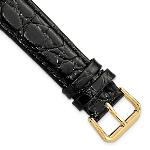 Image of 18mm 6.75" Short Black Alligator Style Grain Leather Gold-tone Buckle Watch Band